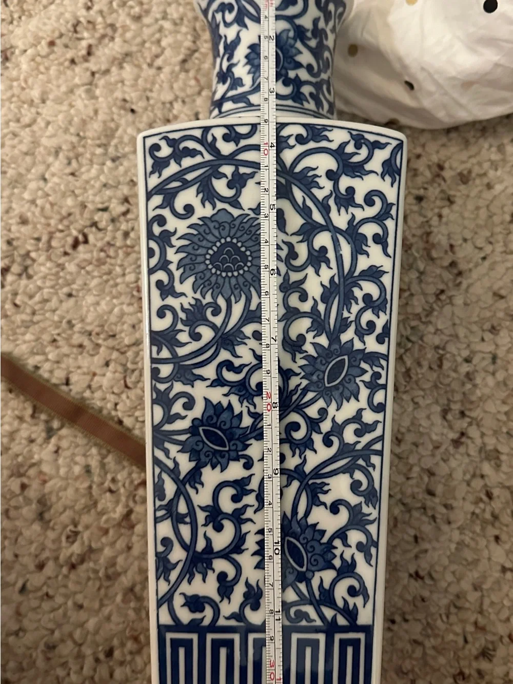 Vintage Blue and White Chinese Porcelain Vase Square Baluster Form